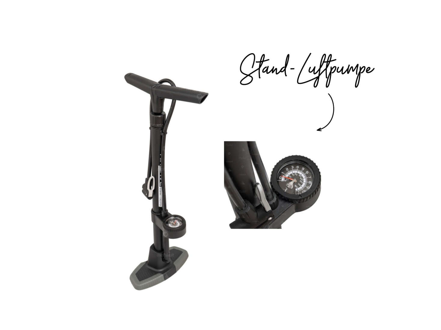 Stand-Luftpumpe schwarz (3 Ventilanschlüsse) Stand-Luftpumpe schwarz (3 Ventilanschlüsse)