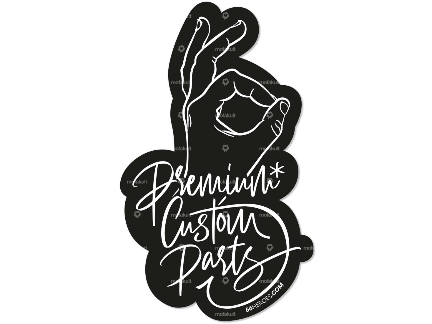 Autocollant "66HEROES - Premium Custom Parts" 65 x 110 mm noir Carousel Image 1