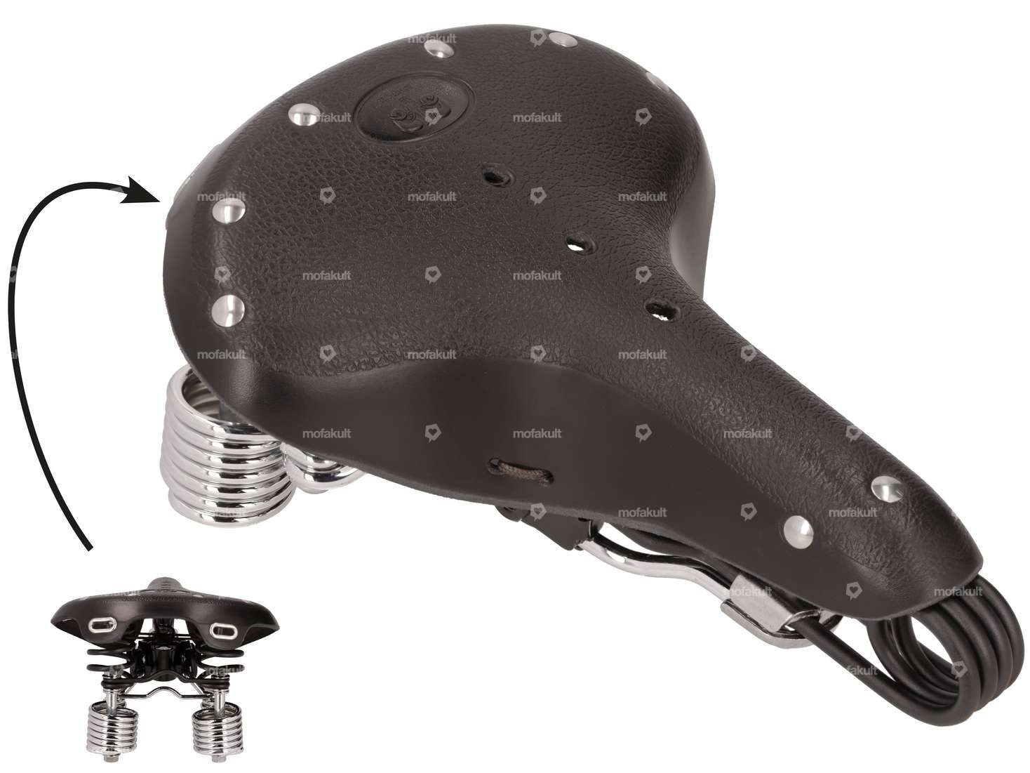 66HEROES Selle "Luxe" noire en cuir à ressorts Carousel Image 1