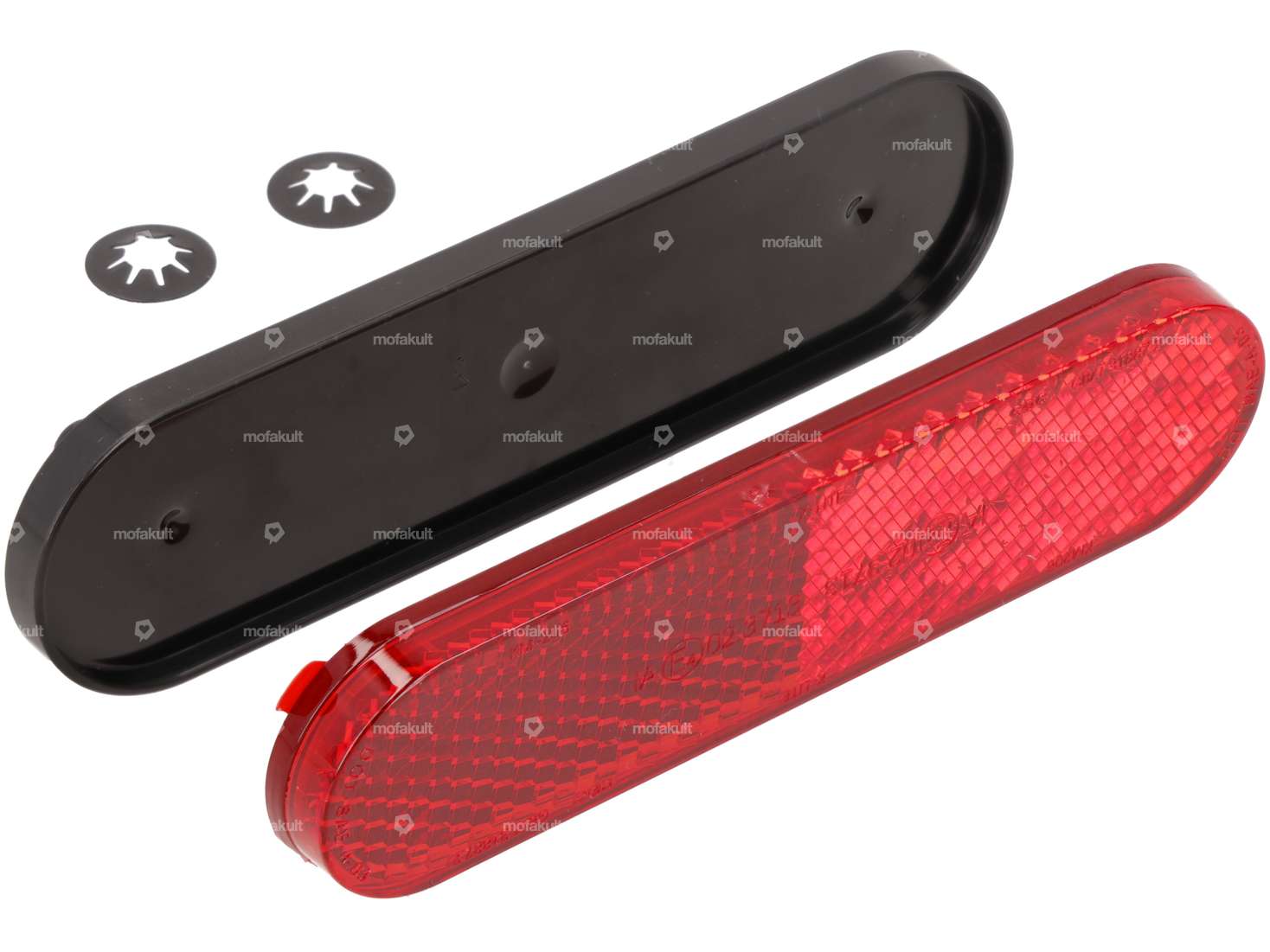 Réflecteur 100 x 2 mm avec fixation par clic ovale rouge Carousel Image 1