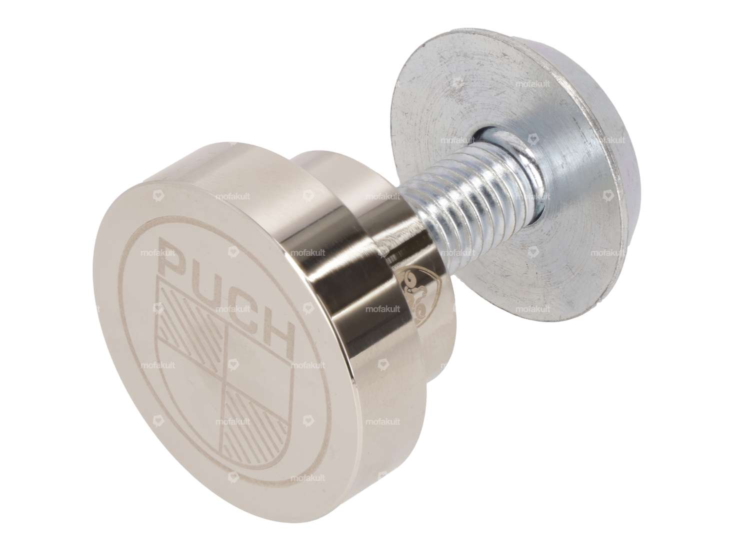 66HEROES Nickel-plated pinion shaft cap Puch logo | Puch Z50 (DE/AT version) Carousel Image 1