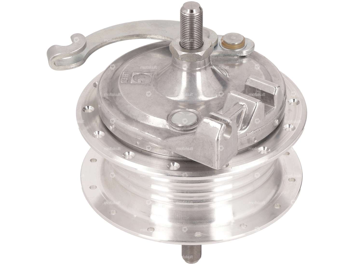 LELEU Radnabe Speichenrad vorne 28 Löcher mit Ankerplatte & Achse | Puch Maxi N, X30 Chopper Carousel Image 2