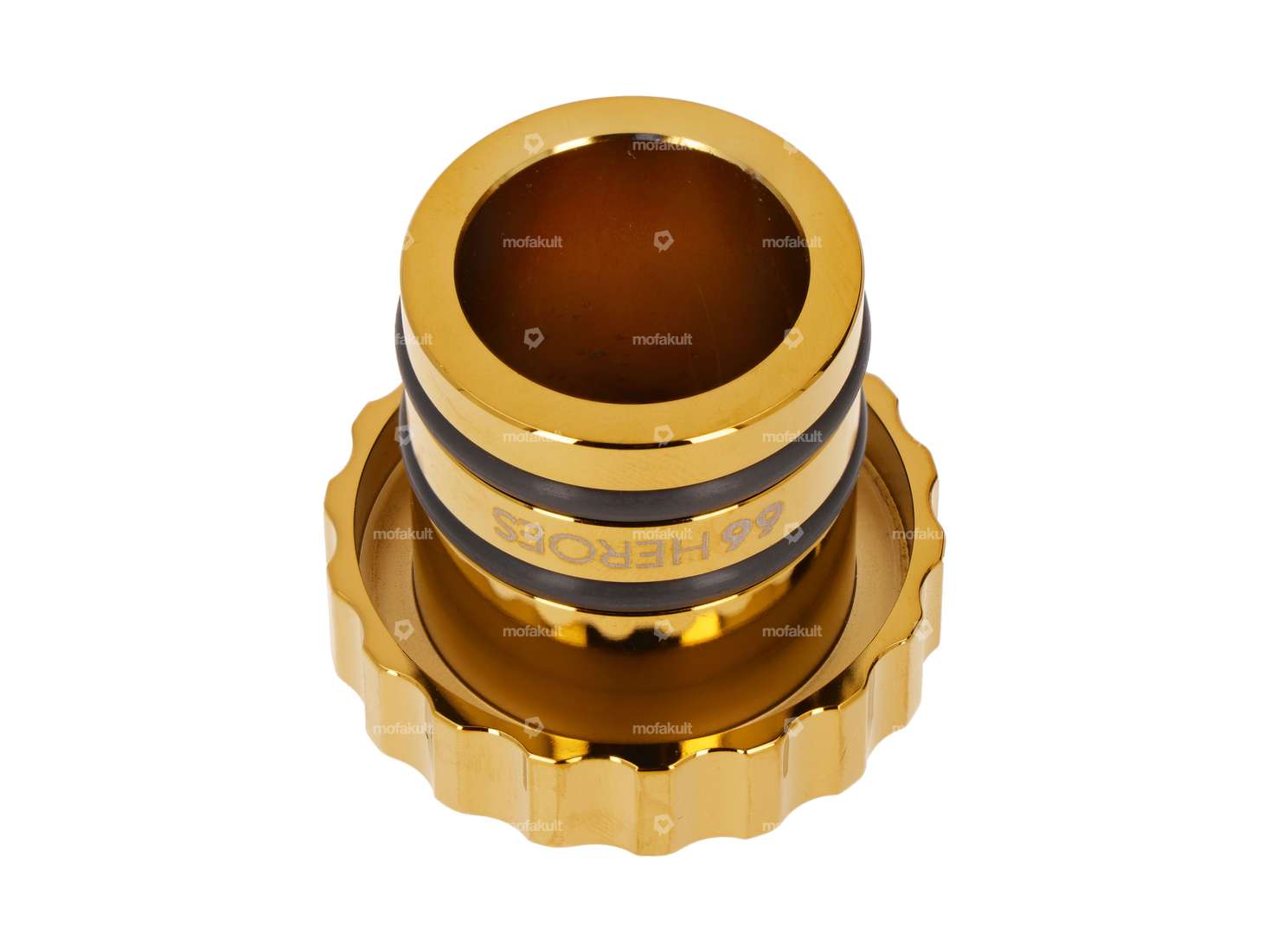 66HEROES bouchon de réservoir "66HEROES" ondulé or | Piaggio Ciao, Bravo Carousel Image 2