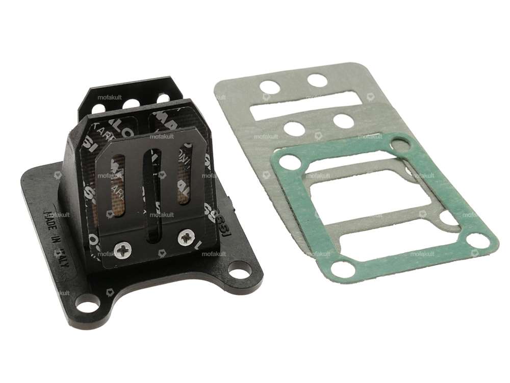 Malossi 4-Klappmembran-Einsatz Karbonit Puch / Peugeot 103 / 104 / 105 Carousel Image 1