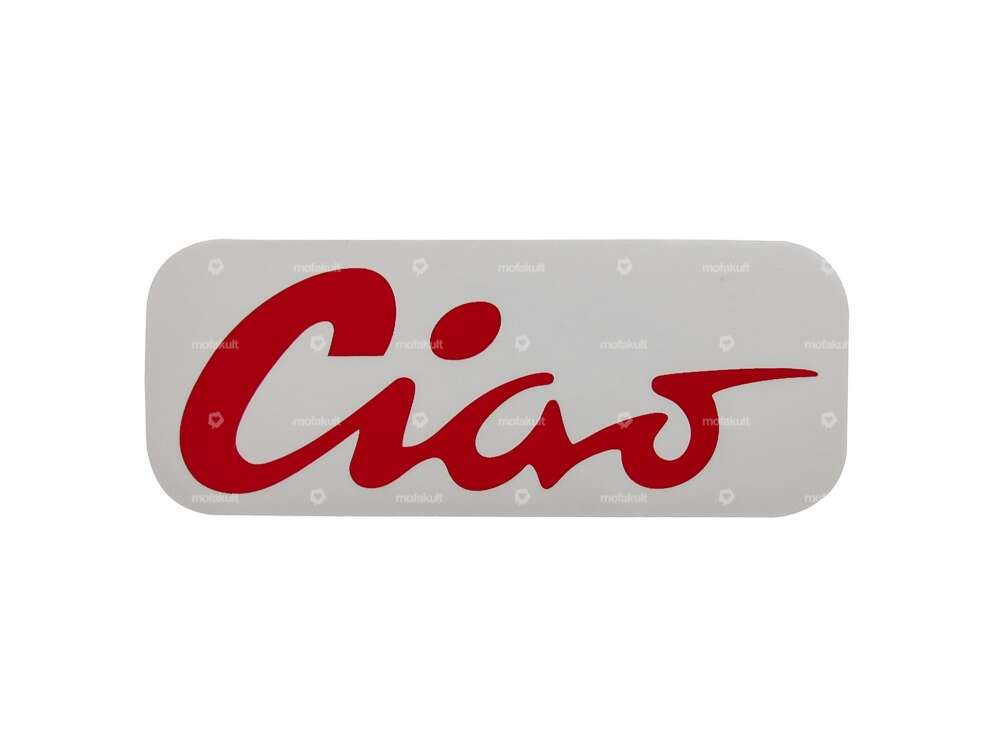 Autocollant réservoir "Ciao" rouge 70 x 28 mm | Piaggio Ciao P, C9 Carousel Image 1