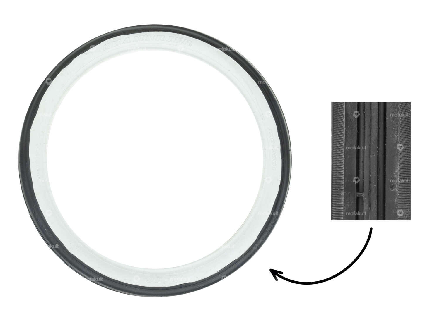 Pneu Fortune 2.00 x 16" Rouleau de friction paroi blanche | Solex Carousel Image 1