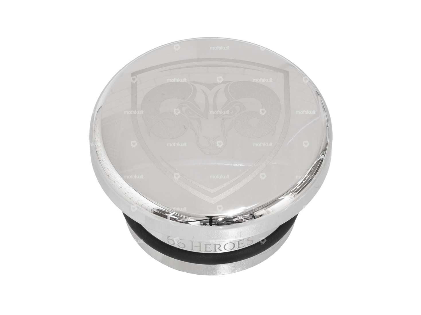 66HEROES bouchon de réservoir alu "66HEROES" rond chrome | Piaggio SI Carousel Image 1