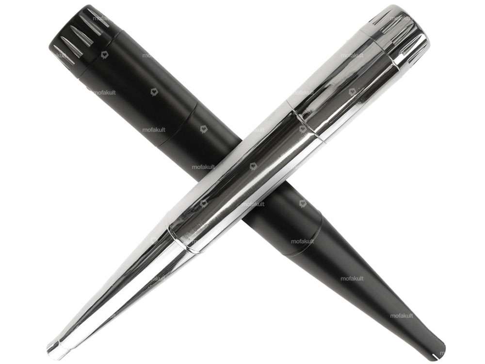 66HEROES Auspuff X-Pipe 28 mm Chrom / schwarz CNC Endstück Carousel Image 1