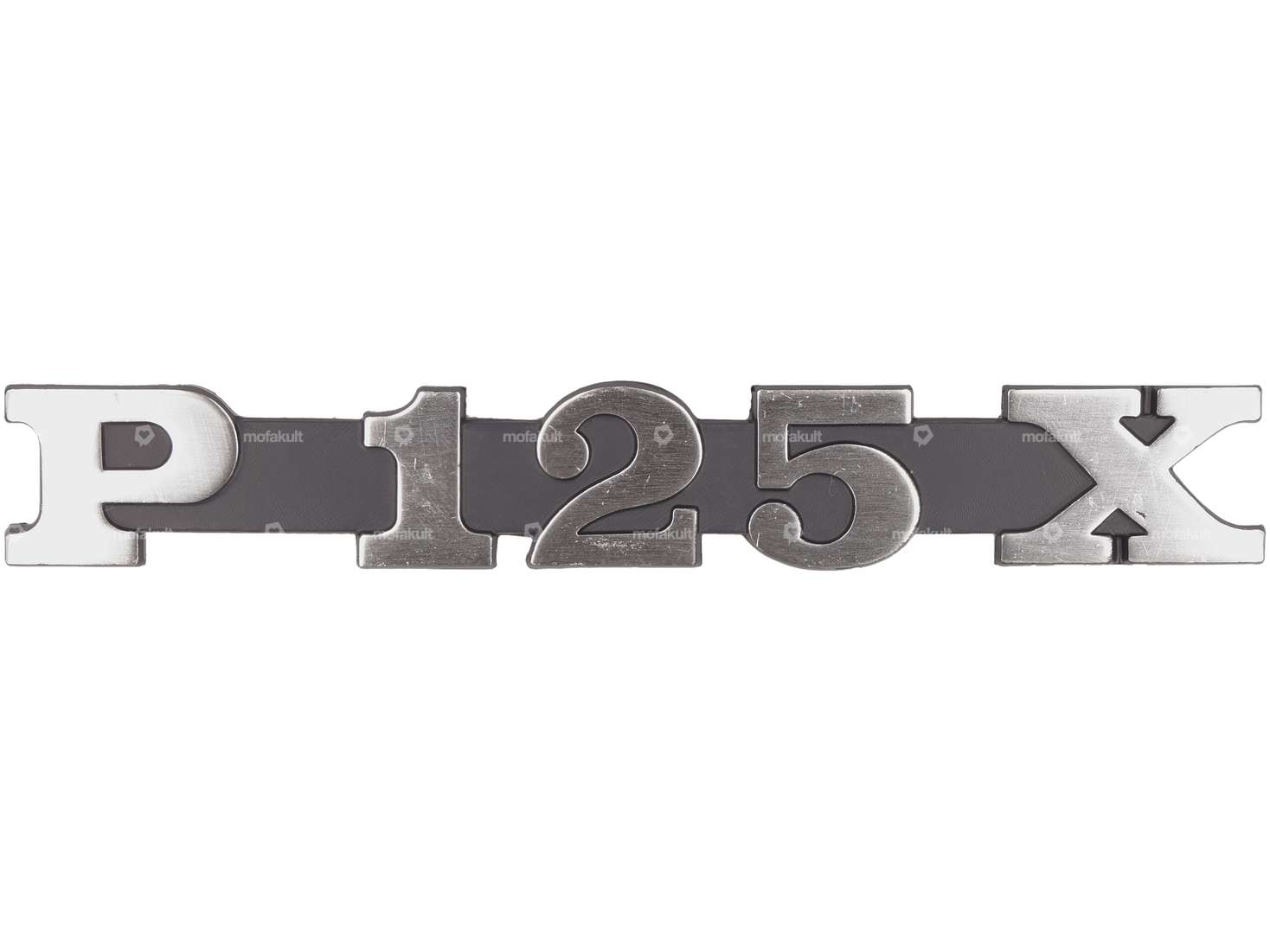 CIF Emblem Seitenhaube links «P 125 X» Aluminium | Vespa P125X Carousel Image 1