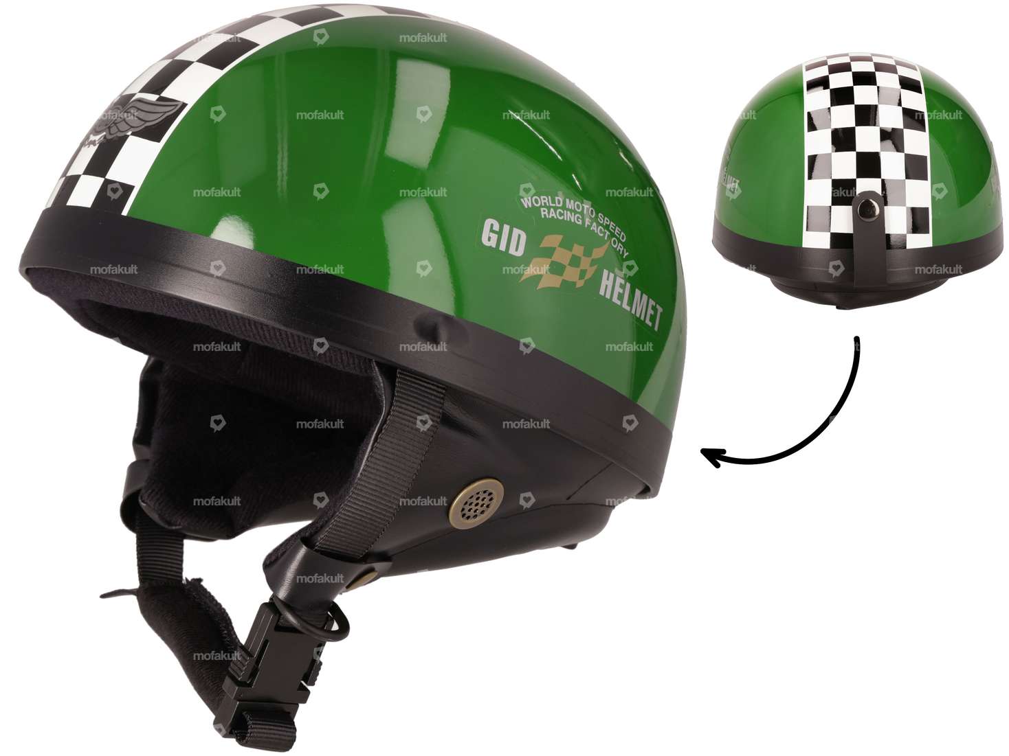 Casque à pot vert avec drapeau d'arrivée Carousel Image 1