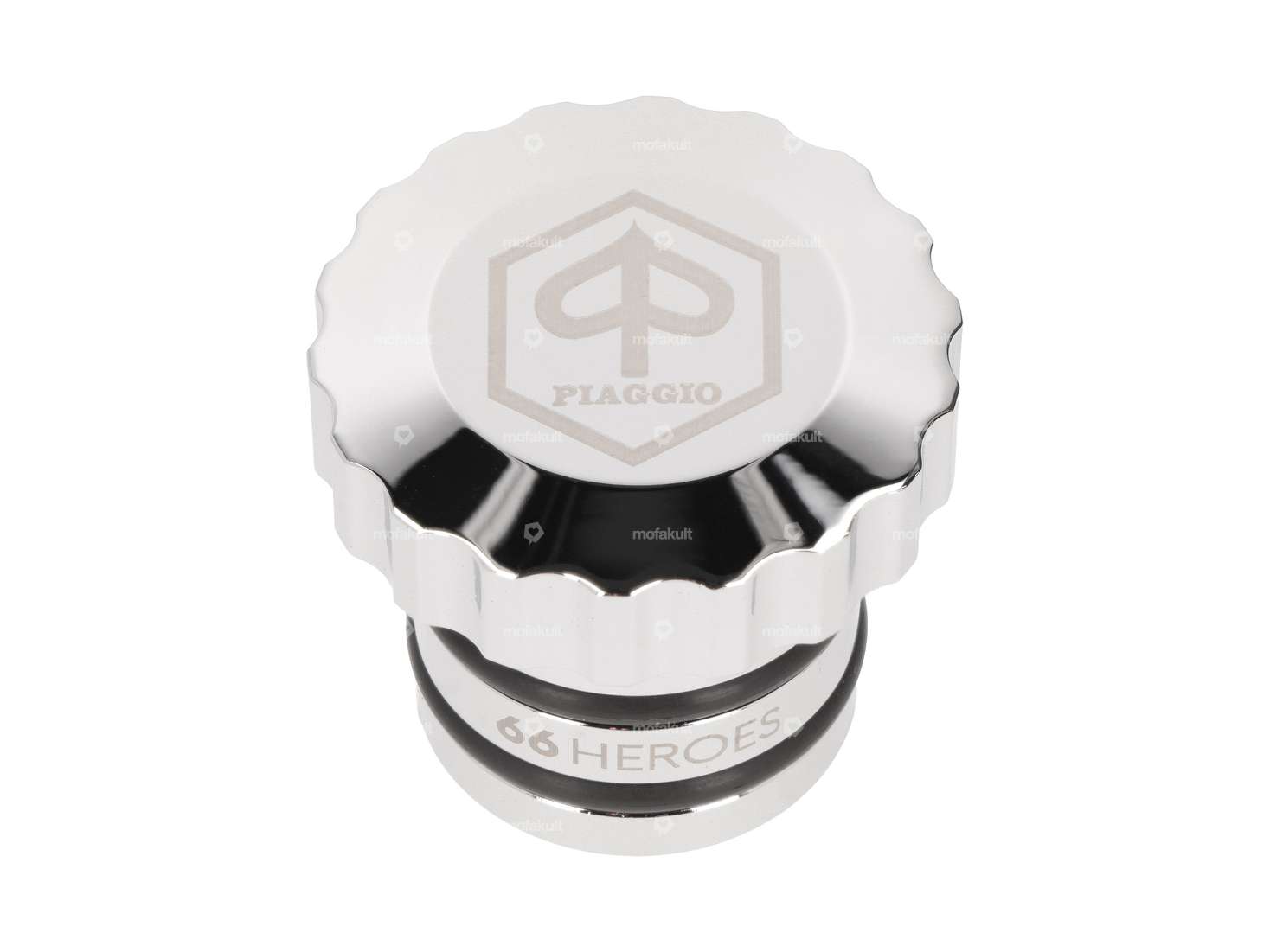 66HEROES Tankdeckel «Piaggio» gewellt Chrom | Piaggio Ciao, Bravo Carousel Image 1