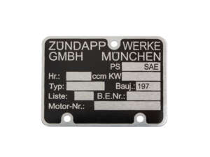 Motorenschild 70er-Jahre | Zündapp Motorenschild 70er-Jahre | Zündapp