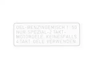Autocollant essence 1:50 blanc (Puch) 4 lignes NOS Autocollant essence 1:50 blanc (Puch) 4 lignes NOS