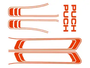 Kit d'autocollants réservoir & cadre orange (qualité 1A) Folienplot | Puch Maxi S Kit d'autocollants réservoir & cadre orange (qualité 1A) Folienplot | Puch Maxi S